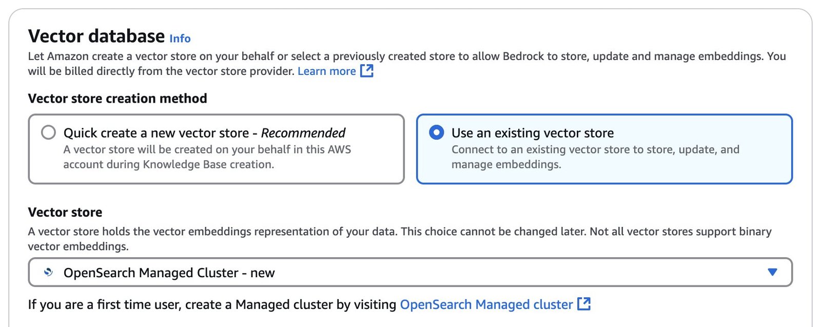 Bedrock Knowledge Base Vector Store Configuration