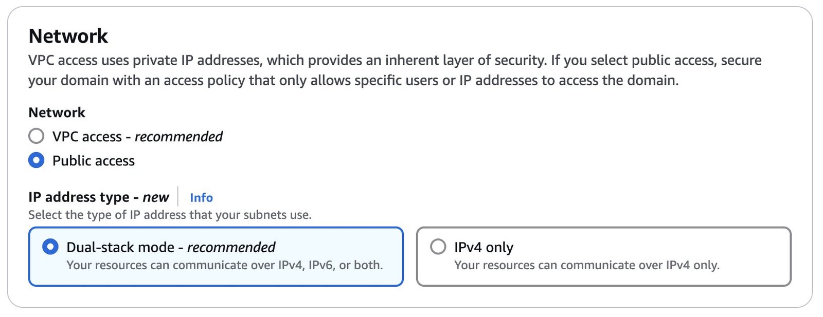 Amazon OpenSearch Domain Network Access Configuration