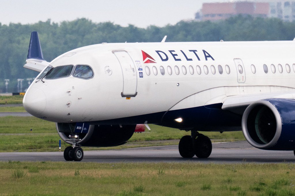 Delta Air Lines Airbus A220 airplane taxiing.