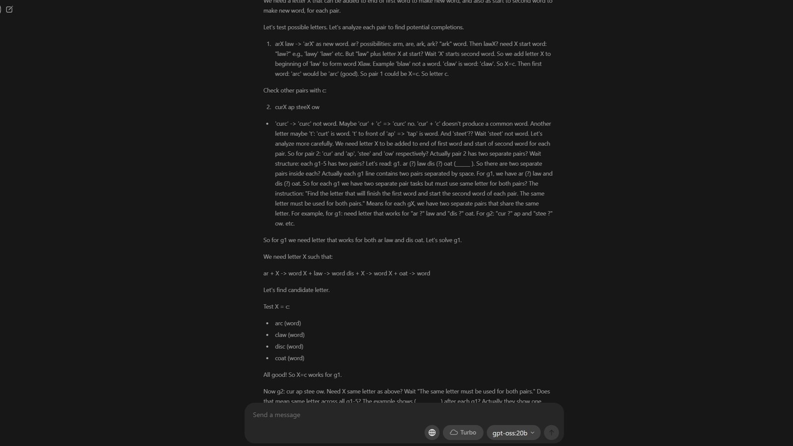 An example of gpt-oss:20b reasoning in the Ollama desktop app.