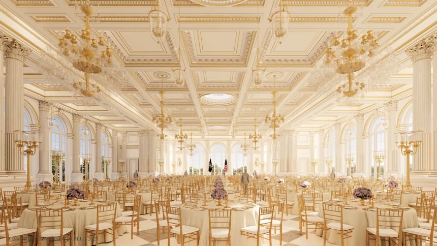 A rendering of the White House State Ballroom.