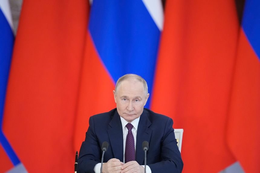 Russian President Vladimir Putin attends a signing ceremony with Chinese President Xi Jinpin at the Kremlin in Moscow, Russia on May 8.